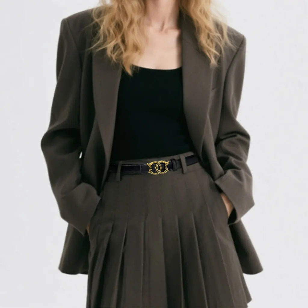 Distressed Metal Letter Buckle High Waist Belt Vintage Style Patchwork Design Slimming Daily Wear Accessory