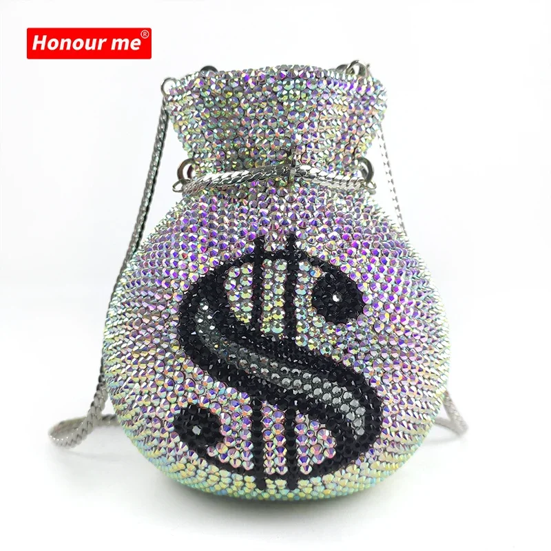 Dollar Sign Shine Rhinestone Handbags Bling Diamond Chain Bags Women Handbags Ladies Party Money Purse Luxury Clutch Bag