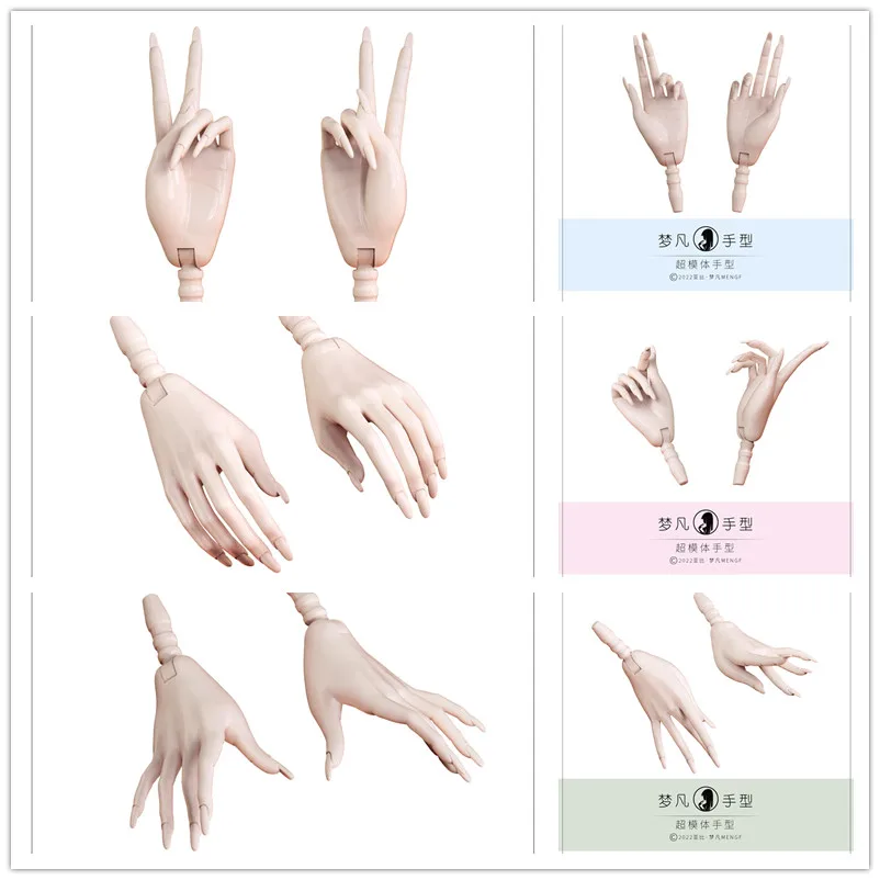 MENGF 2022 New FR Hands 7 Gestures 1/6 Doll Accessories Universal Doll Replacement Long Nail Hand White Beige Pink White Color