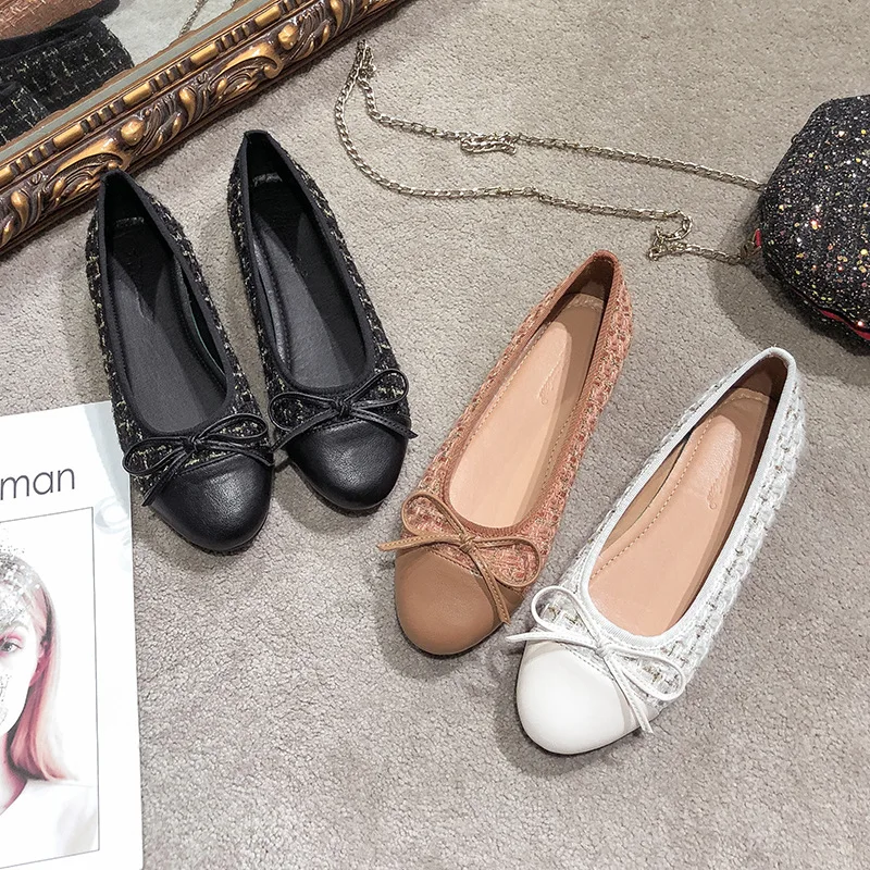 Women'sCasual Shoes Butterfly-knot Decoration Flat Heels Spring New Shallow Mouth High Quality Retro Paired with Dress WomenShoe