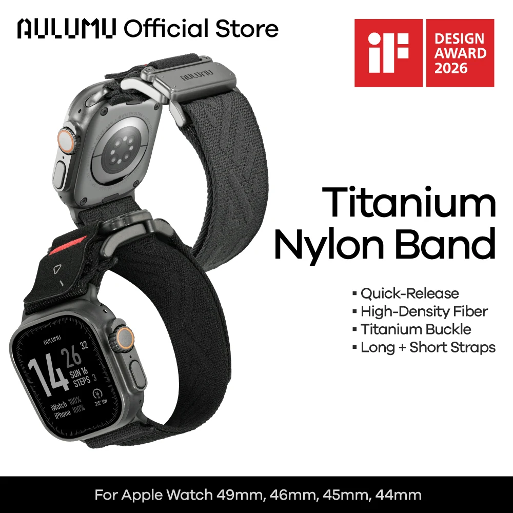 Aulumu C03 Snap Functional Titanium Buckle for Apple Watch Ultra (3/2/1) Nylon Band Luxury Embossed Texture Knit Quick-release