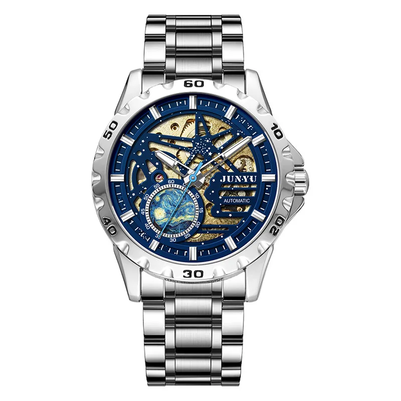 

JUNYU Men's Authentic Skeleton Watch - Automatic Mechanical Tourbillon Starry Sky Luminous Waterproof Wristwatch