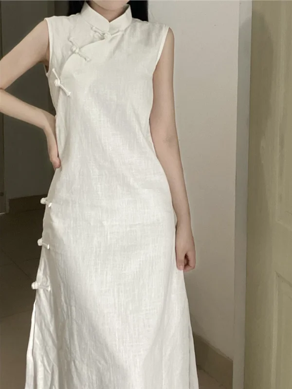 

Ретро-платье-ципао в китайском стиле без рукавов из хлопка и льна, женское летнее модное повседневное платье А-силуэта с молнией сзади