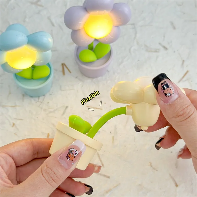 Mini LED Flower Night Light Cute Small Table Lamp Desktop Ornament Bedside Bedroom Ambient Lights Children Toy Kids Holiday Gift