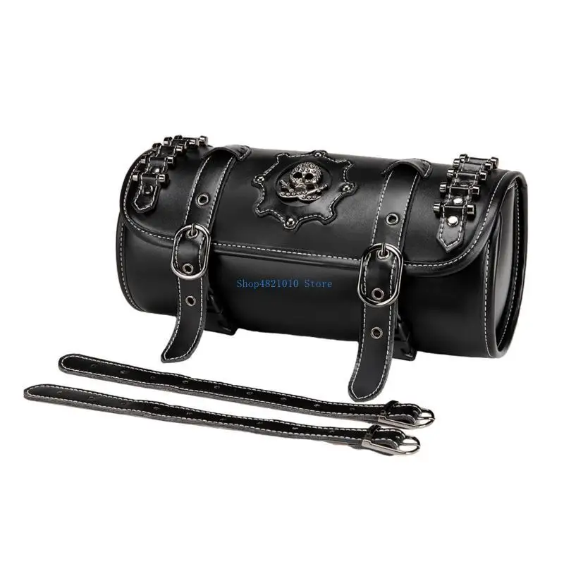 

T3LF Front Fork Handlebar Bag Motorcycle Front Bag Tool Bag Skull Pattern Saddlebag PU Storage Motorbike Tool Bag