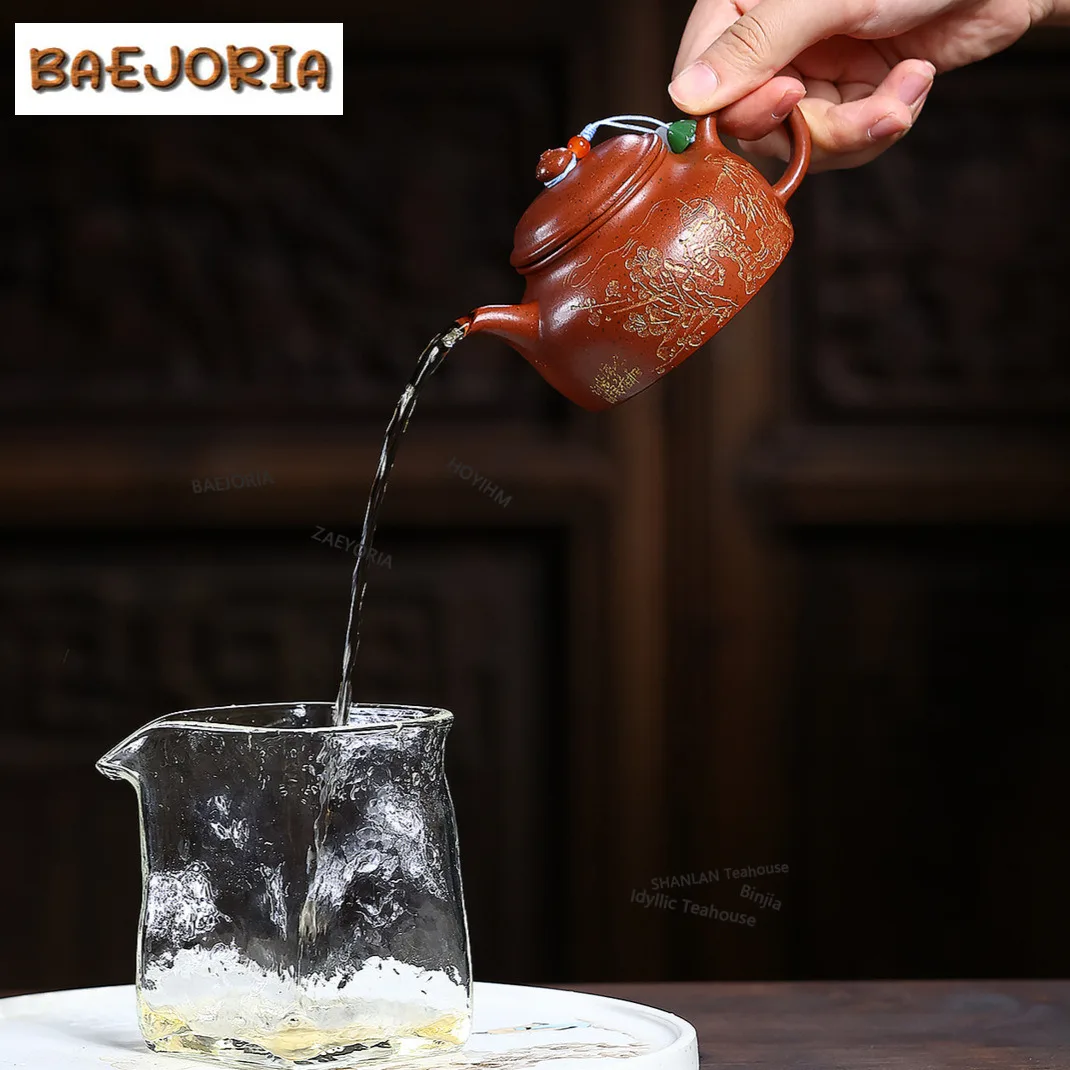 BAEJORIA 140ml Luxury Yixing Purple Clay Teapots Handmade Pot Raw Ore Tianxing Mud Kettle Chinese Zisha Tea Set Teaware