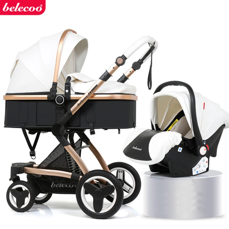 

Belecoo Stroller 3-in-1 Eco Leather Shock Absorber Lightweight Stroller Infant Carriage Some Country No Tax