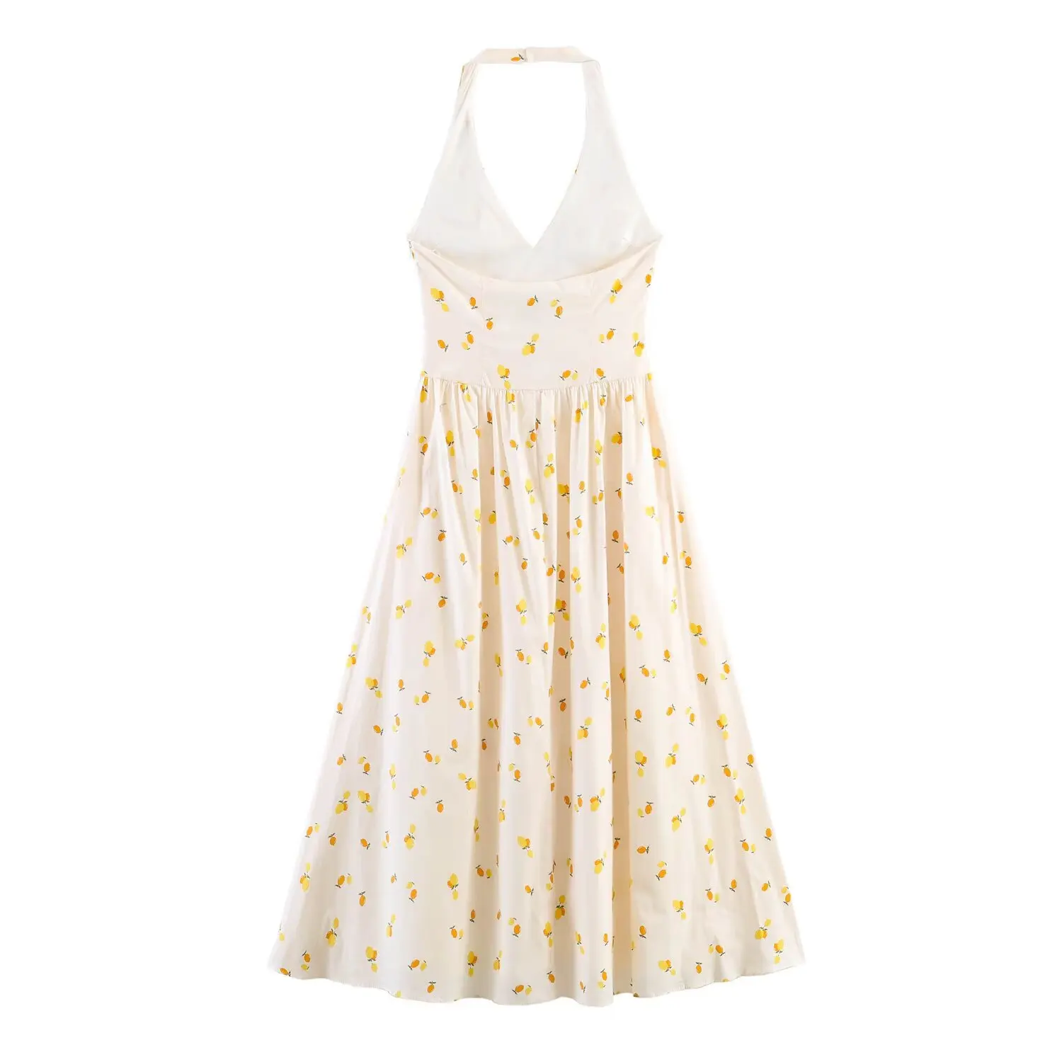 BSAY 2026 Sommer Neues Damenkleid mit Fruchtprint, Neckholder, Midi-Länge, Ärmellos, A-Linie, Süßes Freizeitkleid für Strand und Urlaub – Detail 3
