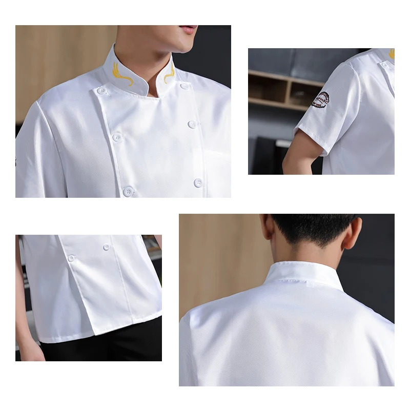 Kitchen Men Chef Jacket Black Uniform Short Sleeve Restaurant Chef Work Clothes  Waiter Working Clothes