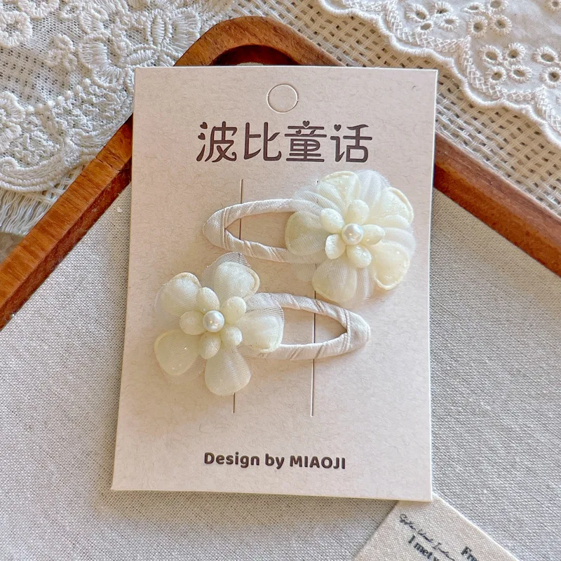 Minimalist Beige Hair Barrettes Korean BB Clip with Lace Pearl Accents Elegant Aesthetic Hair Clips for Women Girls image 5