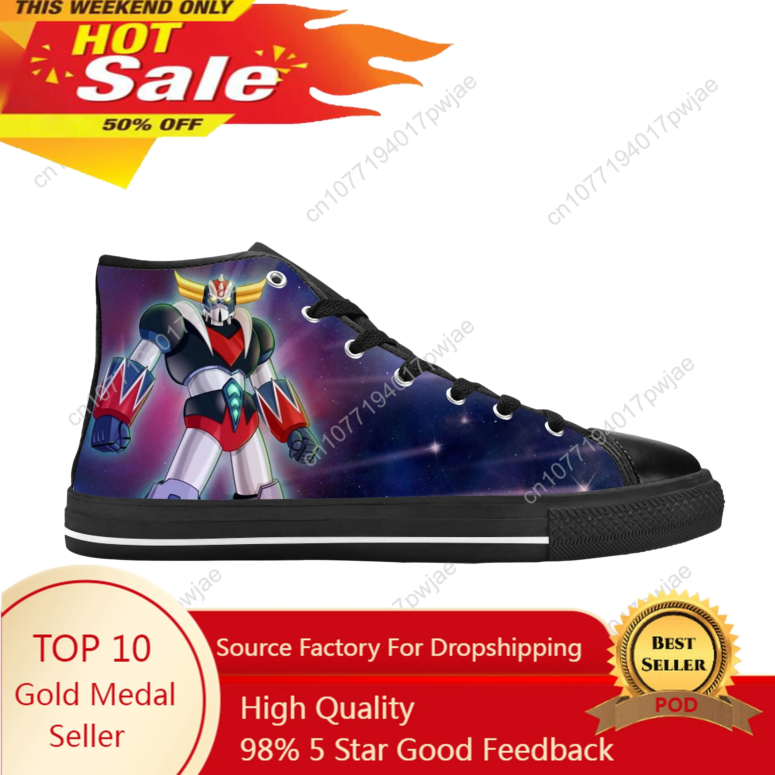 Anime Cartoon Manga Ufo Robot Grendizer Goldrake Casual Stoffen Schoenen Hoge Top Comfortabel Ademend 3d Print Heren Dames Sneakers