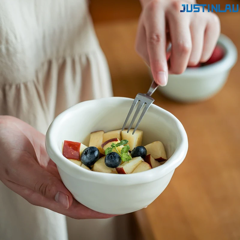 JUSTINLAU Macaron Solid Color Ceramic Bowl Simple Ins Cute Household Rice Bowl 5-inch Dessert Salad Yogurt Bowl Ceramic Bowl
