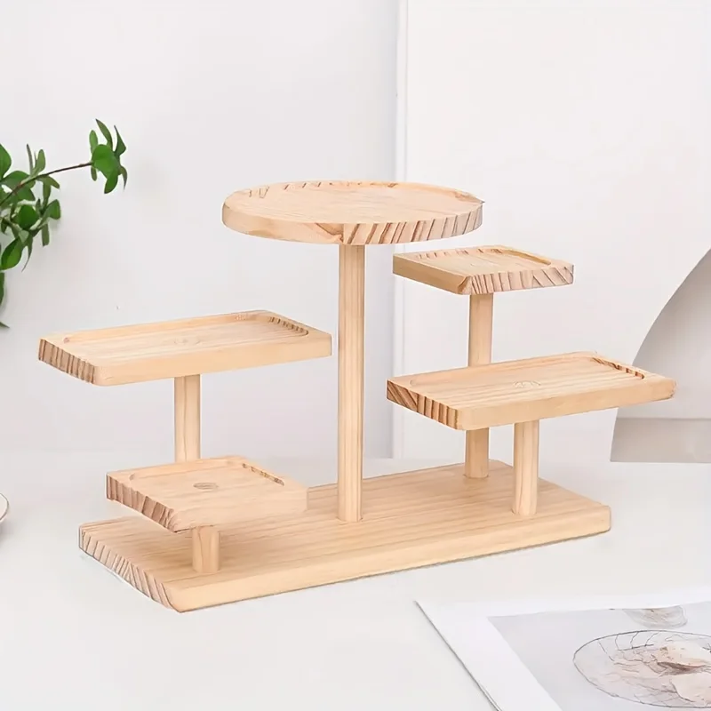 Mehrstöckiges trapezförmiges Präsentationsregal aus Holz, 27-Zoll-Kompaktregal für Schmuck, Snacks, Sukkulenten – keine Montage erforderlich