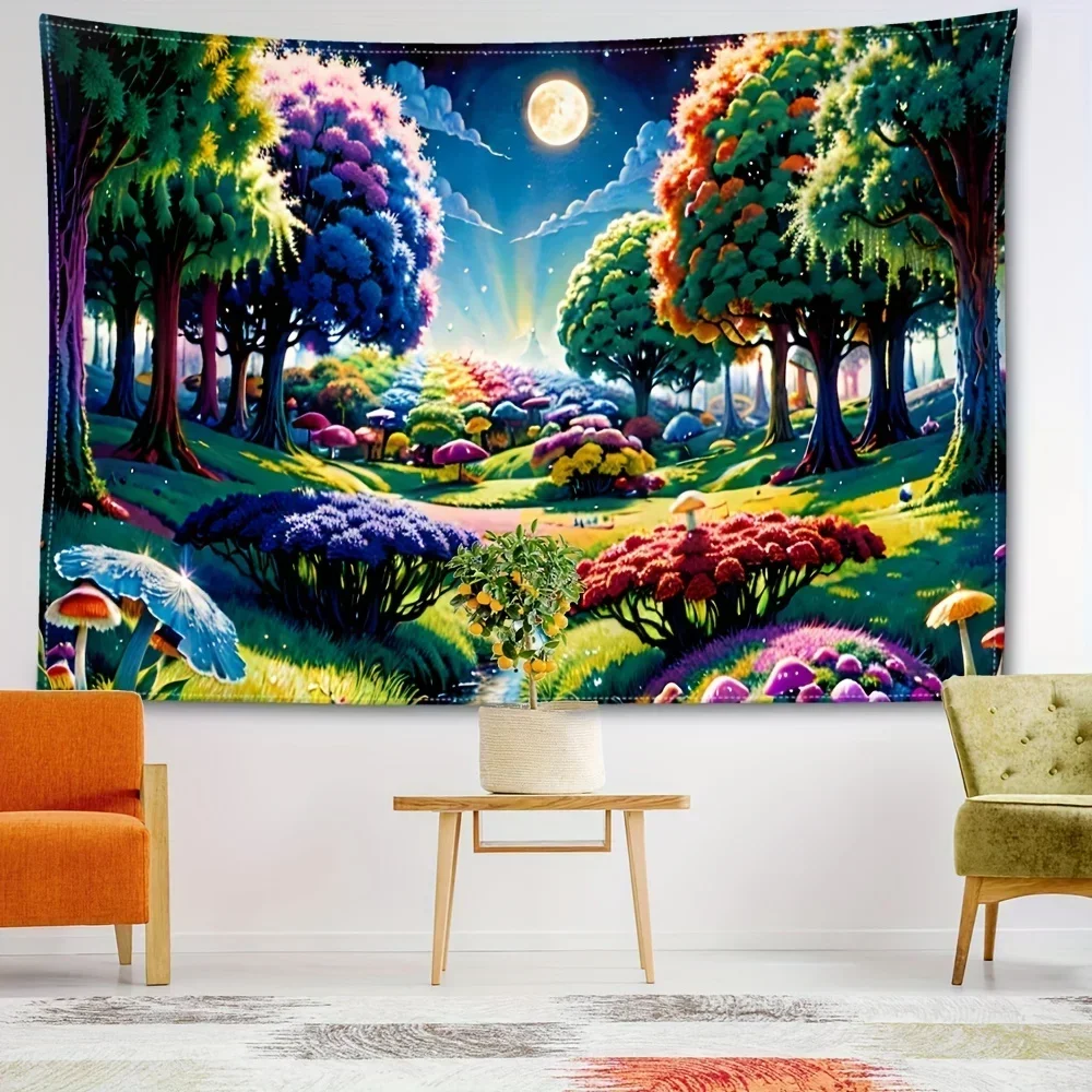 

Cartoon Colored Forest Tapestry Wall Hanging Kawaii Art Minimalist Tapestry For Bedroom Living Room Decor Background Home Decor