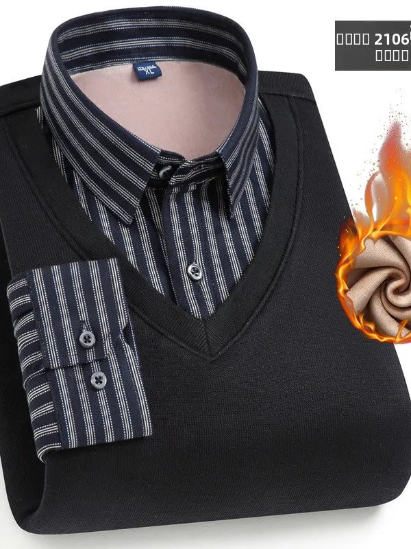 

Thiened Fce round Ne Knitted irt Collar Sweater Casual Busin Base Layer Winter New Sle for Young Men