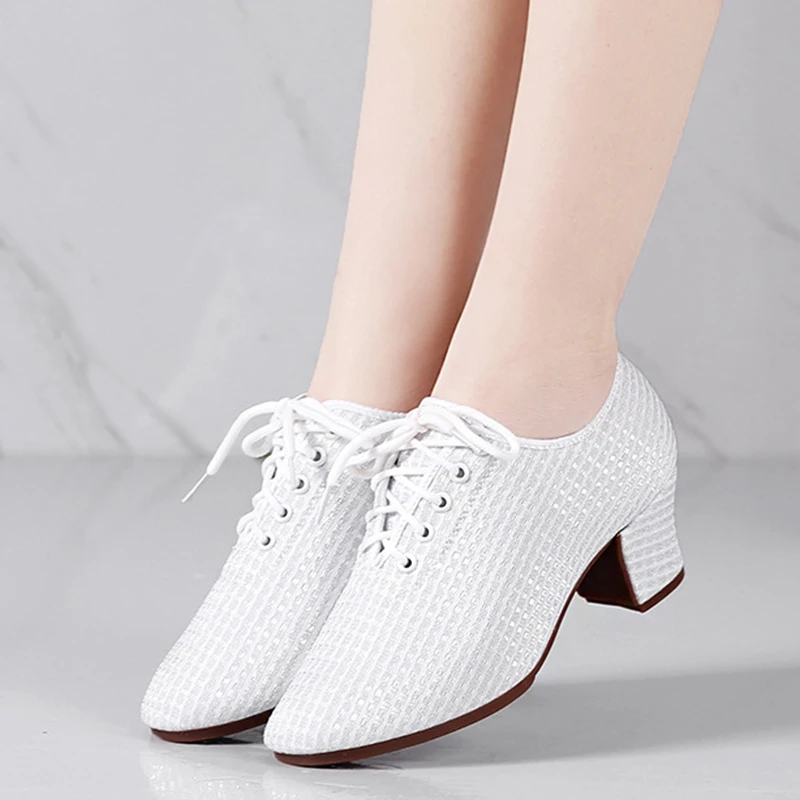 Ballroom Women Breathable Soft Bottom Latin Dance Shoes Lady Modern Tango Shoes Girl Dance Sneaker Jazz Heeled Shoes 3.5/5cm