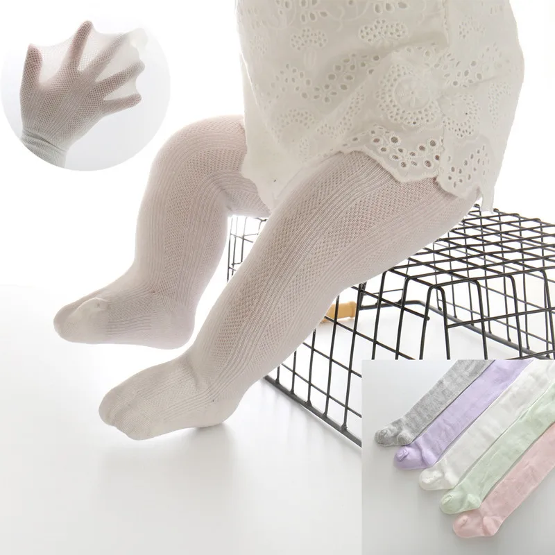 

Summer Thin Baby Knitted Cotton Pantyhose Mesh Breathable Soft Cute Casual Anti-mosquito Kids Girls Solid Color Leggings Tights