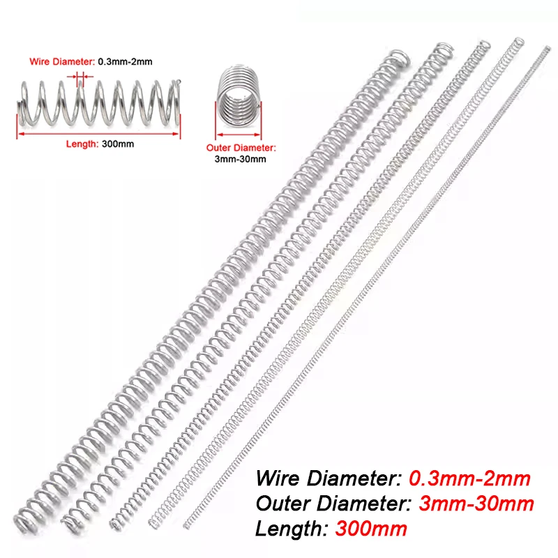 Wire Dia 0.3/0.4/0.5/0.6/0.7/0.8/1/1.2-2mm Length 300mm Spring Compression 304 Stainless Steel For DIY 304 SUS Compressed Spring