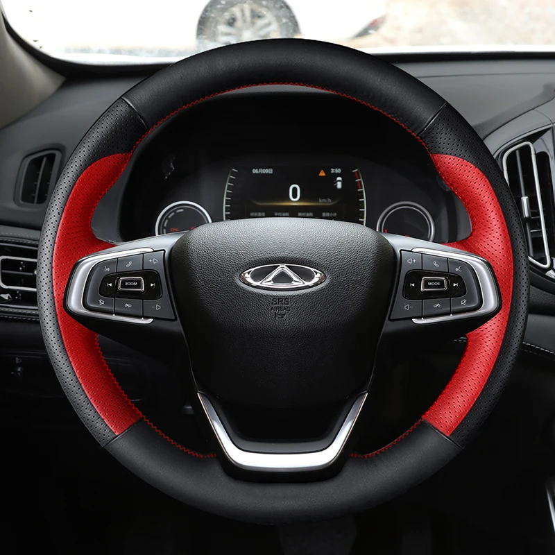 

For Chery Arrizo GX5 Tiggo 5 7 8e Manual Hand Sewn Needle Thread Car Steering Wheel Cover Interior Accessories Genuine Leather