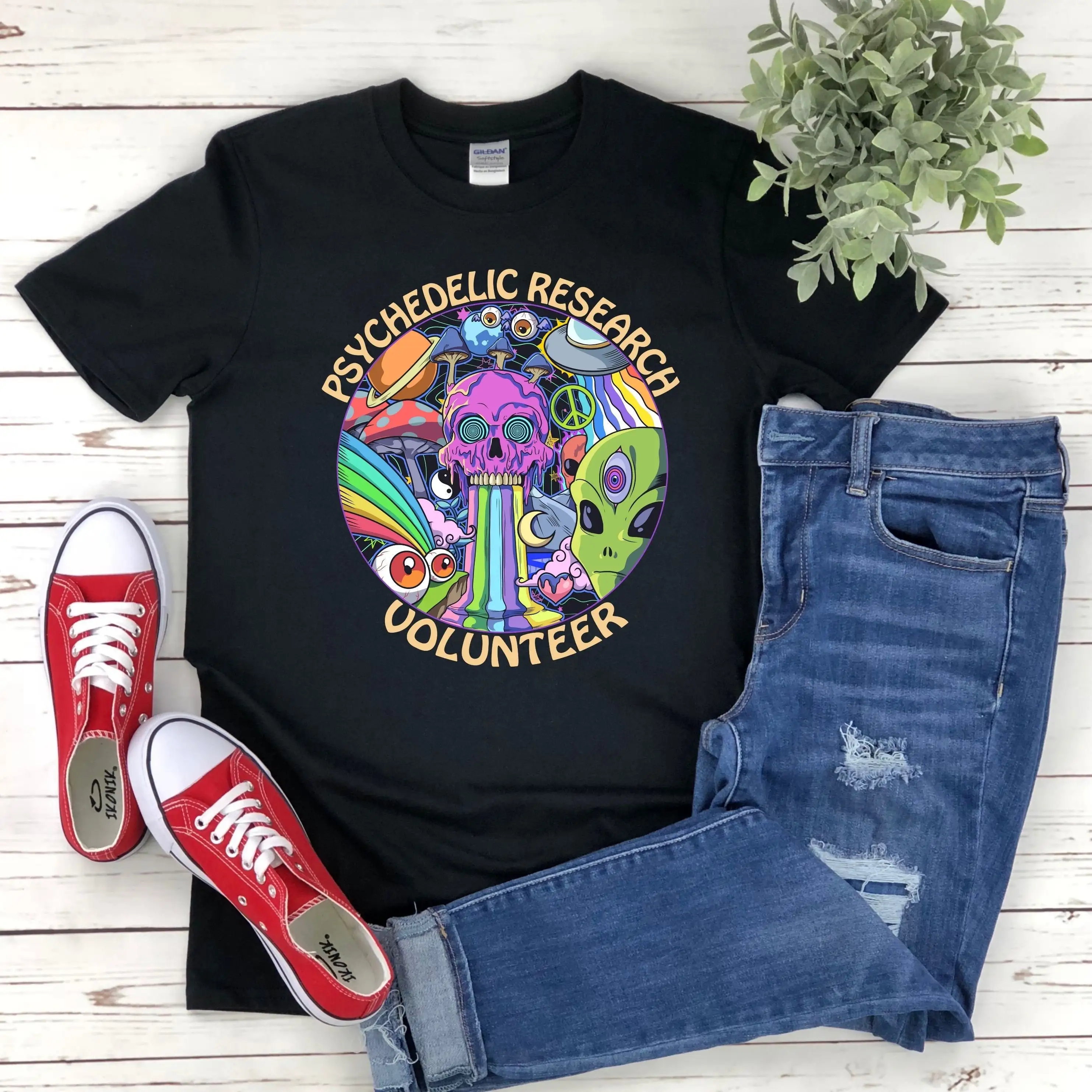 Psychedelic Research Volunteer Trippy Mushrooms Skull Alien Ufo Planets Magic Mushroom Trip Lover T Shirt Sweater