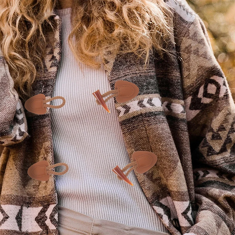 

5Pcs Resin Horn Toggle Buttons Durable PU Closure for Coats Jackets DIY Sewing Autumn Winter Sew on Toggle Vintage Horn Button