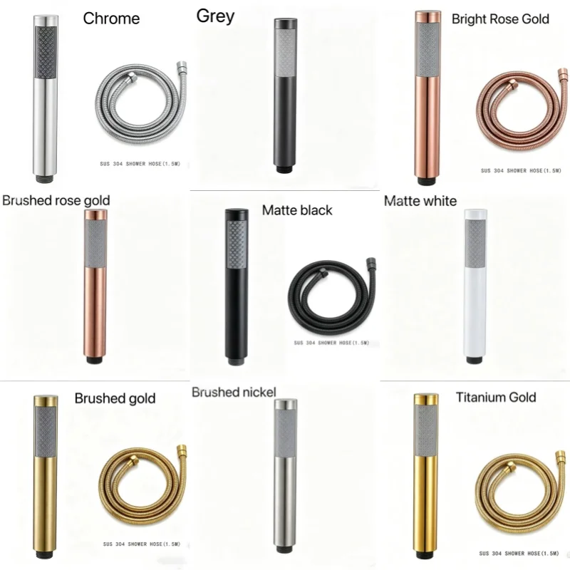 

High Quality Brushed Gold Stainless Steel Cylindrical Handheld Booster Shower Head Universal Shower Head Set Hotel Home Bathroom