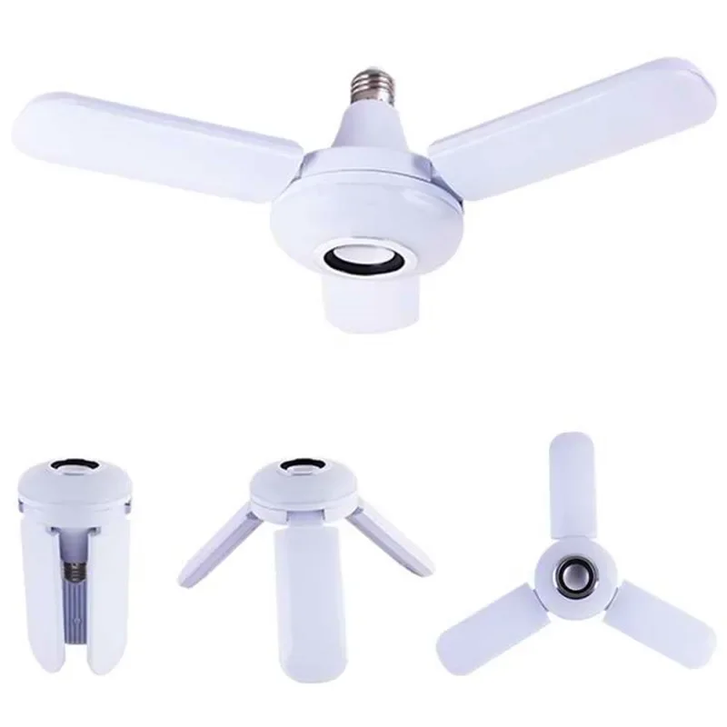 بلوتوث موسيقى خفيفة E27 واجهة الهاتف المحمول مشغل الصوت اللاسلكي إضاءة المنزل مروحة قابلة للطي نوع المرحلة أضواء Led ملونة