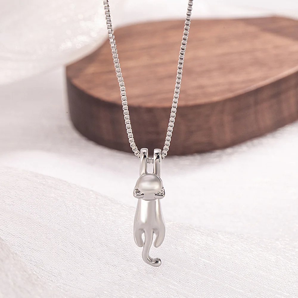 Halskette aus 925er-Sterlingsilber, Kätzchen-Anhänger, neiglicher Stil, Damenmode, schlicht, Geburtstag, Party, Jahrestag, Hochzeit, Schmuck, Geschenk