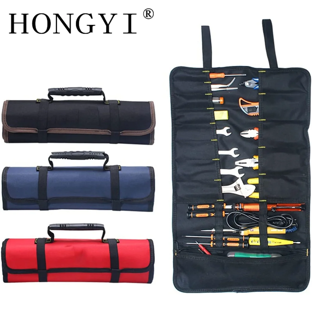 1PC Tool Roll Bag Heavy Duty Roll Up Tool Bag Wrench Roll Multipurpose Tool Organizer Bag for Electrician Folding Tool Bag