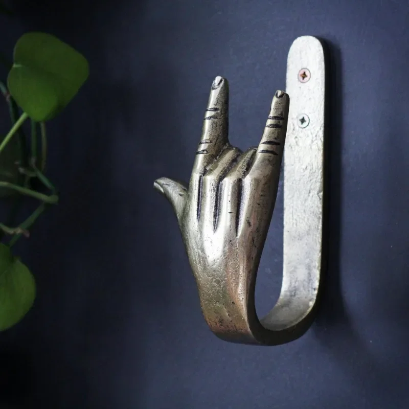 Gold Silver Middle Finger Rock Funny Metal Hand Hooks Creative Personality Bold And Unique Home bathroom Furnishings Decorative