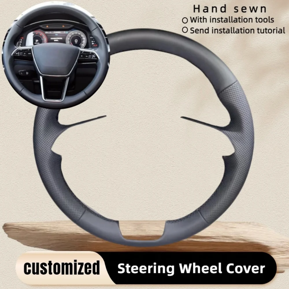 

Оплетка на руль автомобиля на заказ, сшитая вручную черная кожа из микрофибры для Audi A6L 2019-2024, аксессуары для салона автомобиля