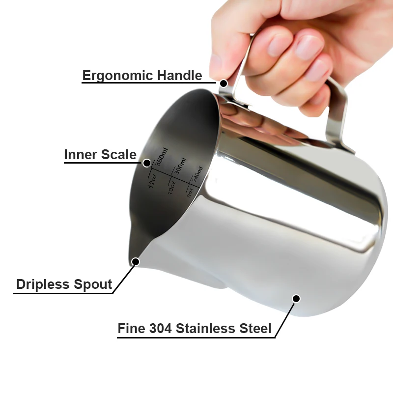 

Milk Frothing Jug coffee Pitcher Steaming Stainless Steel Milk Coffee Cappuccino Latte Art Barista Milk Jug (350ML-600ML)