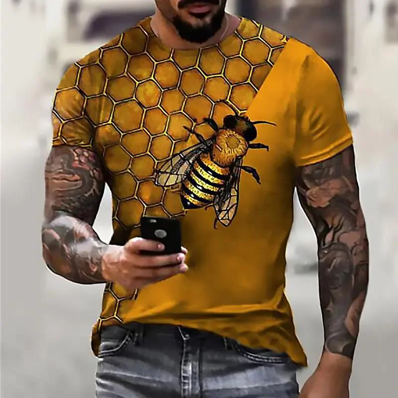 Summer Harajuku 3D Bees Honeybee Print T Shirt Animal Apoidea Graphic T-shirts Men Funny Streetwear Short Sleeves Mens Clothing