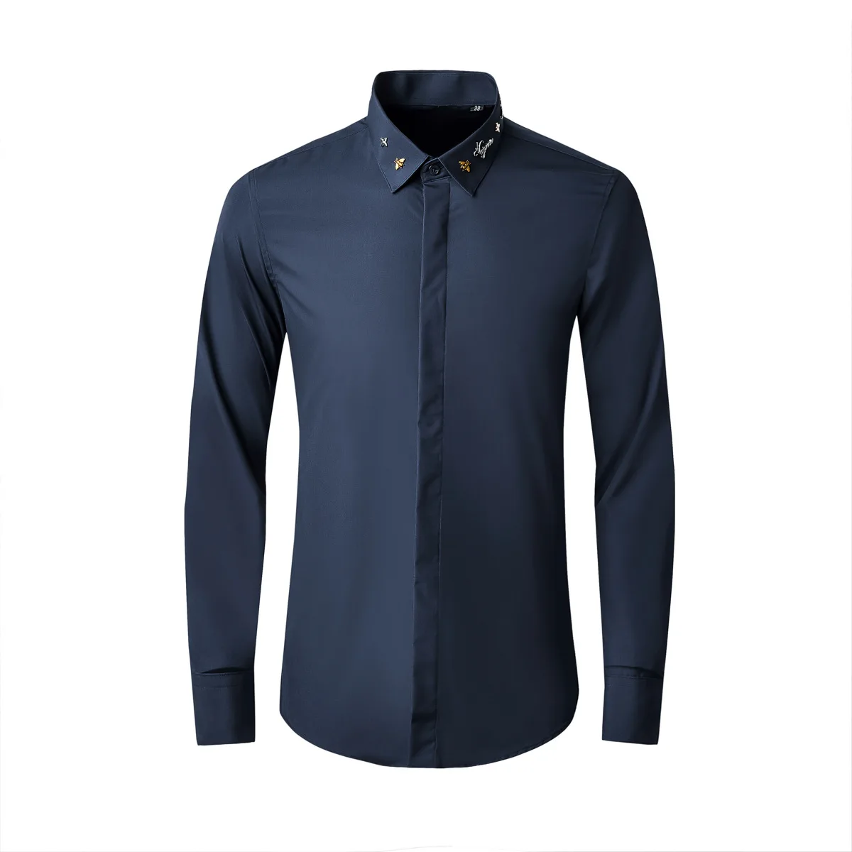 Spring and summer new collar alloy English decoration long sleeved men's fashion brand men's top versatile shirt