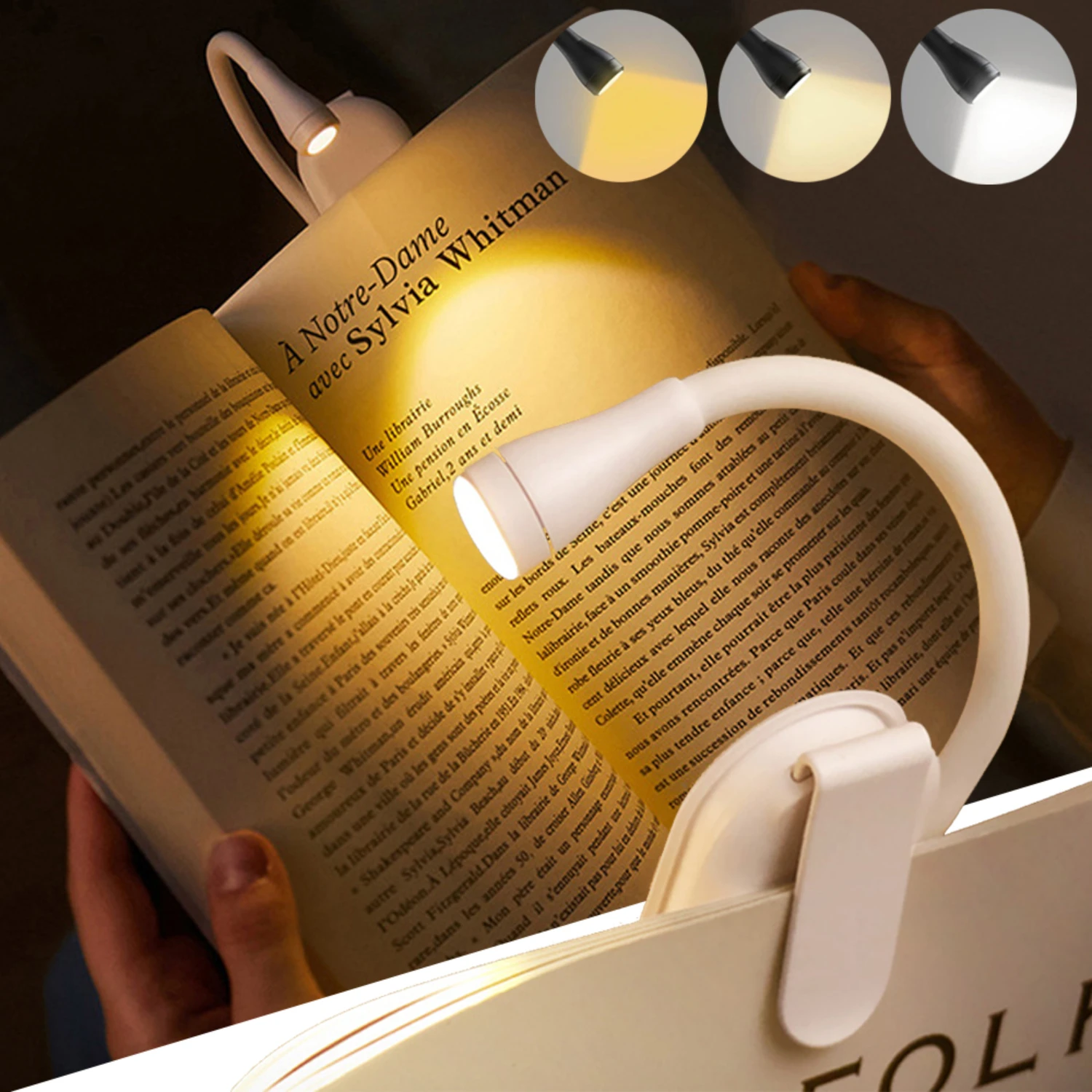 Rechargeable LED Book Light - 3 Color Brightness - Portable Adjustable Night Lamp