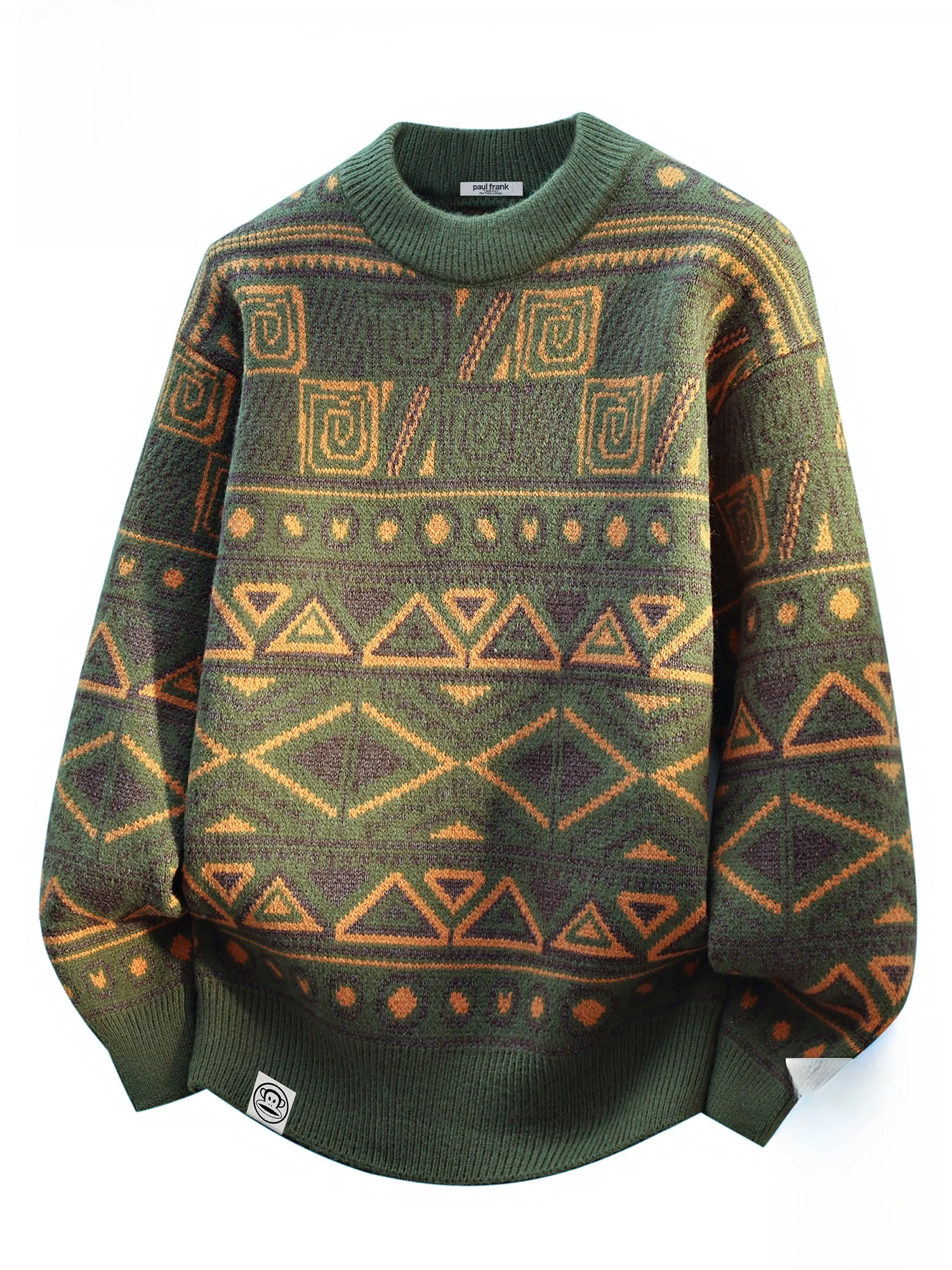 

Мужской зимний вязаный свитер Paul Frank: теплый повседневный пуловер с узором Fair Isle и принтом обезьян, с длинными рукавами и круглым вырезом, модный трикотаж
