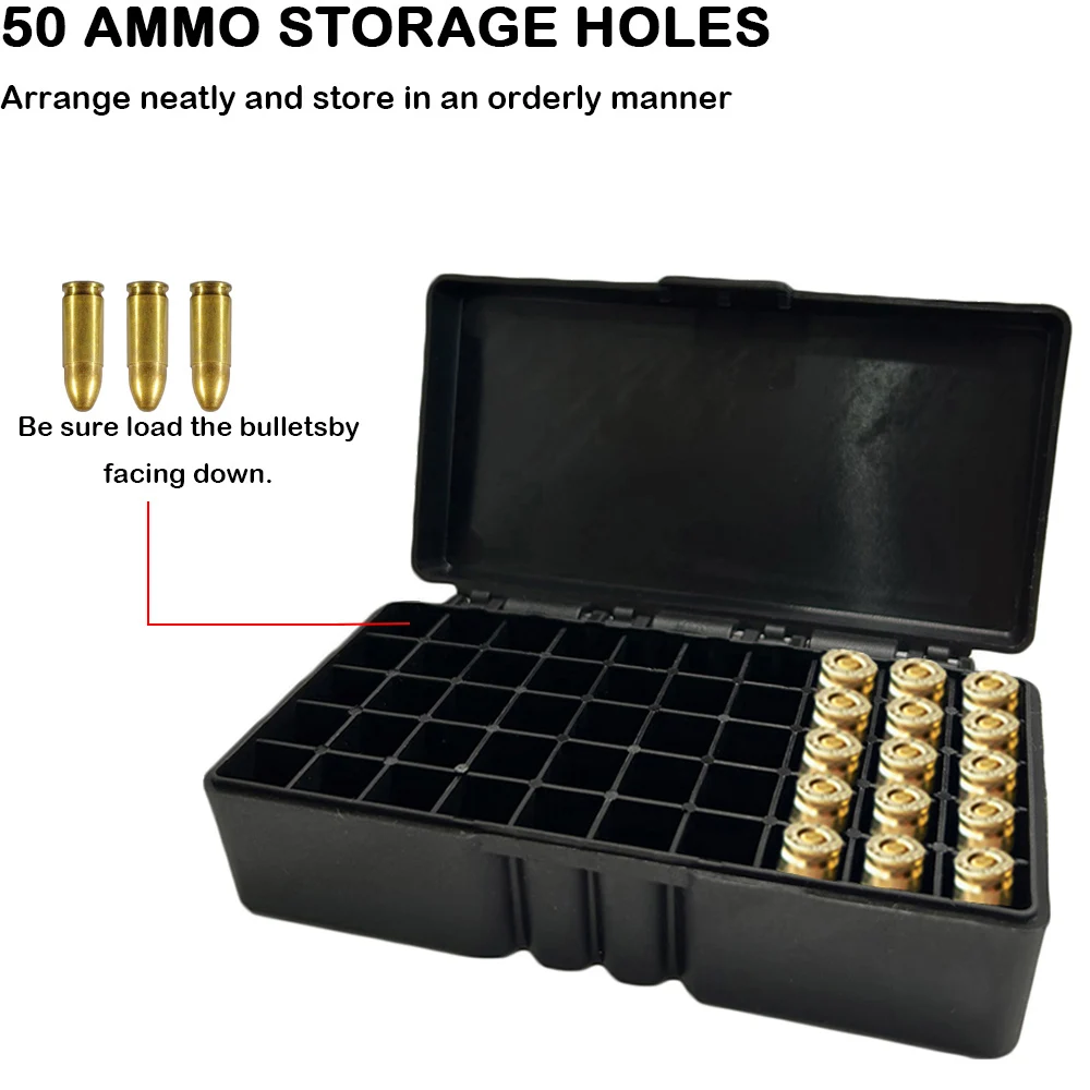 50 Rounds Portable Ammo Storage Box Tactical Bullet Box Pistol Bullet 9mm Caliber Hunting Accessories