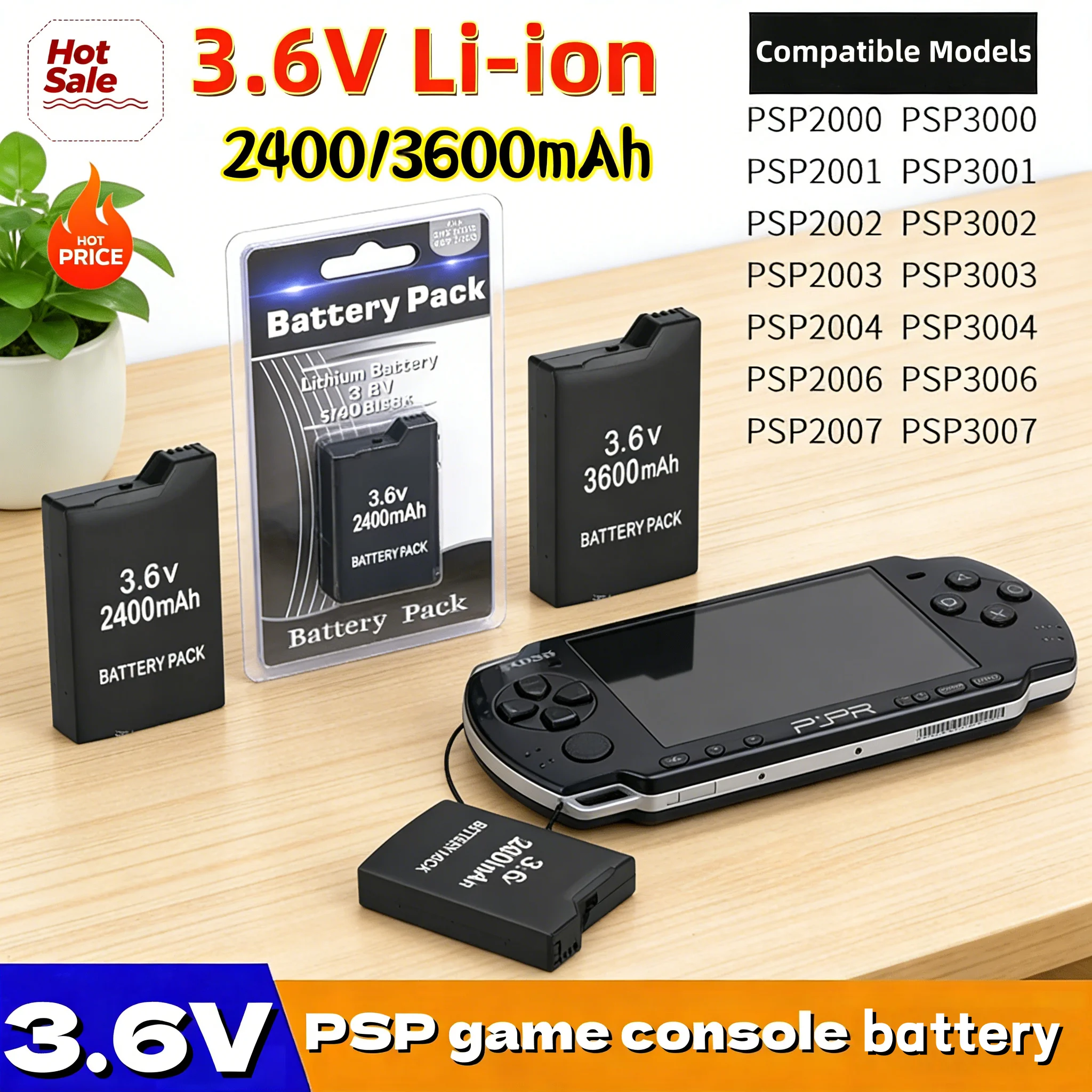 3600mAh 2400mAh High Capacity Lithium Battery Pack Compatible With PSP-2000 PSP-3000 PSP-3004 Console Durable Power Batteries