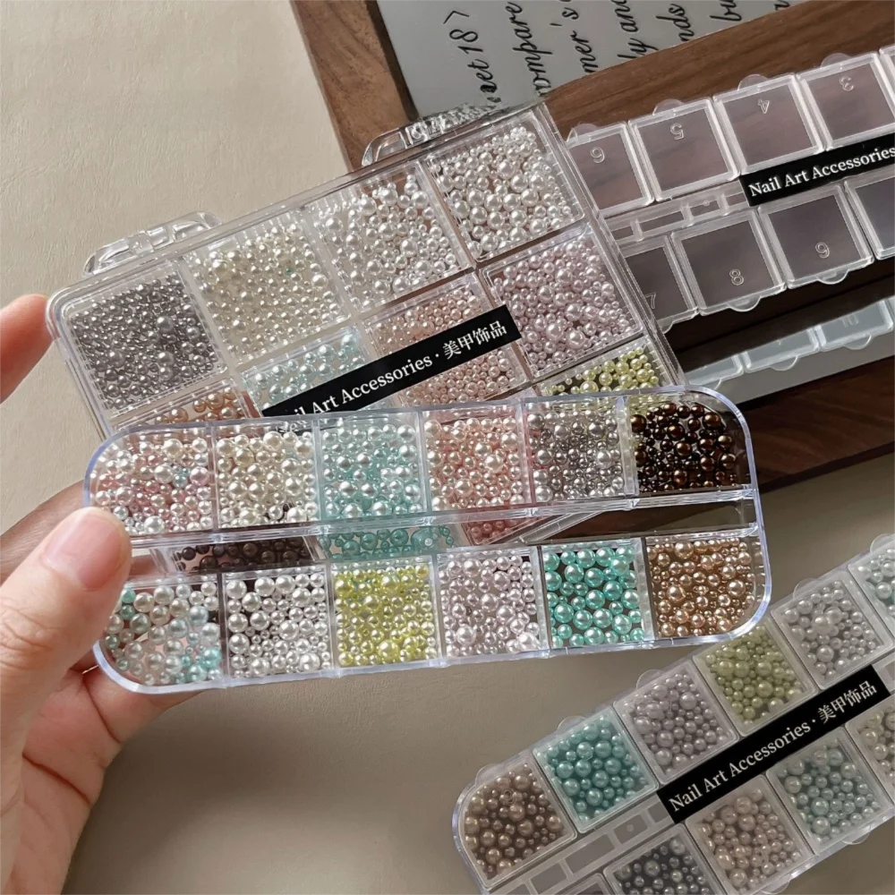 12Grids/Box 3D Irregular Shape Nail Art Charms Five-pointed Star Aurora Shell Imitation Pearl Nail Decoration Sparkling Flakes