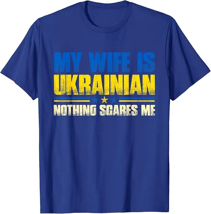 T-Shirt mit Aufdruck „Meine Frau ist Ukrainerin – Nichts macht mir Angst“ – Ukraina-Stolz-Flagge Y2K-Buchstaben Grafik-Slogan-T-Shirt – Herrenmode-Kleidung – Detail 17