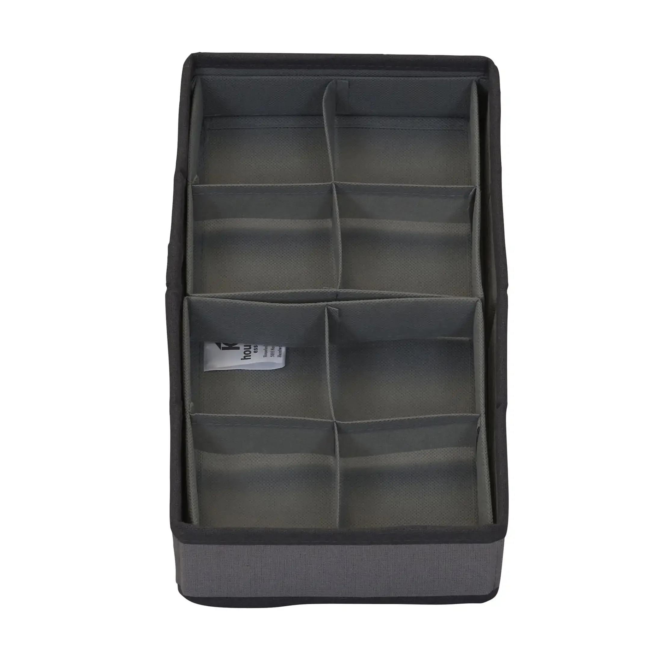 Household Essentials Desktop Storage Box, Lid with Window and Front Handle, 8 Compartment Pull-Out Tray, 4 Fabric Pockets, Gray