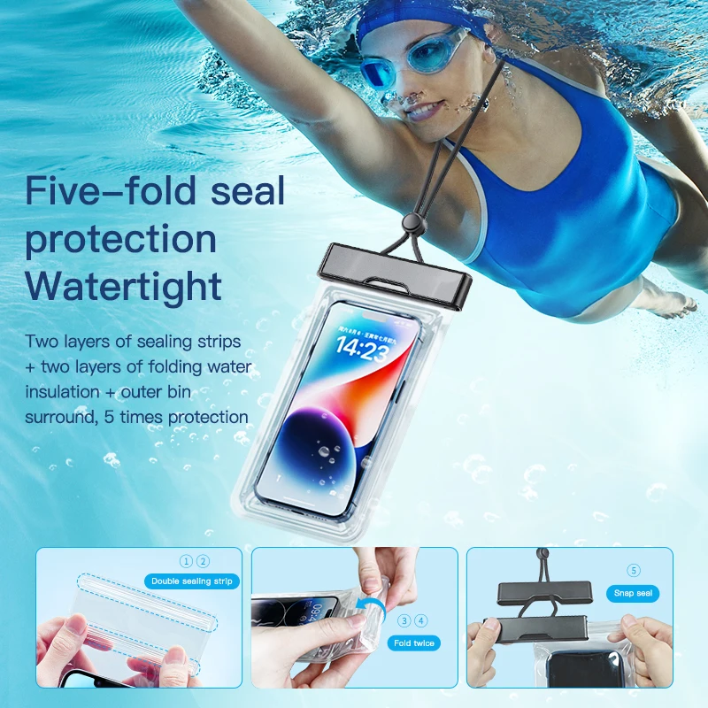 حقيبة هاتف مقاومة للماء ذات نافذة شفافة - حافظة تعمل باللمس للصور تحت الماء والسباحة والتجديف (iPhone وHuawei وXiaomi وAndroid
