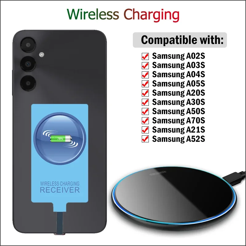 Wireless Charging for Samsung Galaxy A05S A04S A03S A02S A20S A30S A50S A21S A52S Wireless Charger+USB Type-C Receiver Adapter