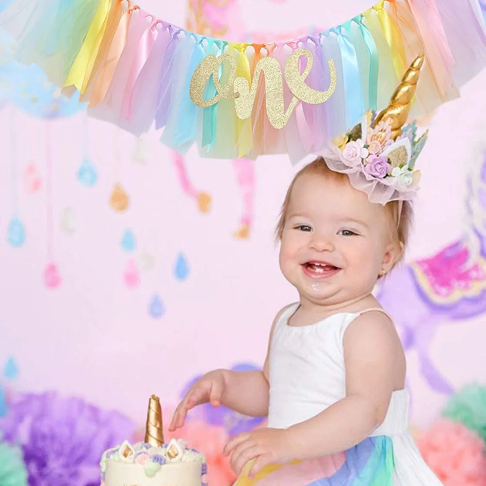 

Rainbow Pull Flag Baby Birthday Banner High Chair Decoration Photo Props Hallway Wall Tree Party Cloth Bunting