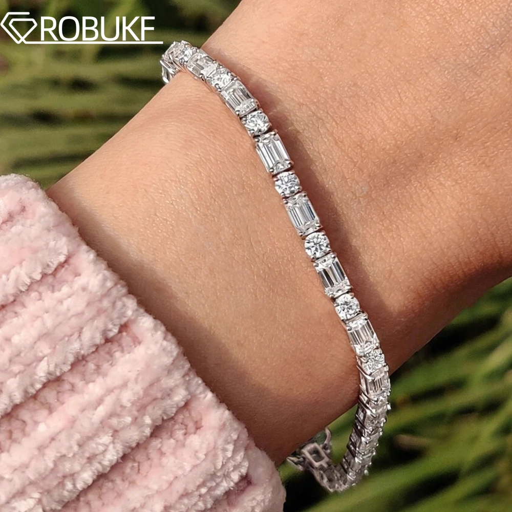 D Color Emerald & Round Cut Full Moissanite Tennis Bracelets for Women Sparkling Diamond GRA S925 Silver Hidden Buckle Jewelry
