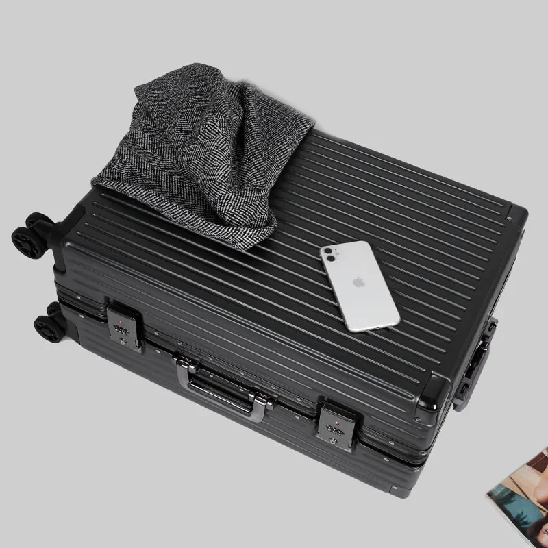 Suitcase Luggage Right Angle Retro Aluminium Frame Universal Wheel Boarding Bag Large Capacity Travel Password Leather Box Trunk