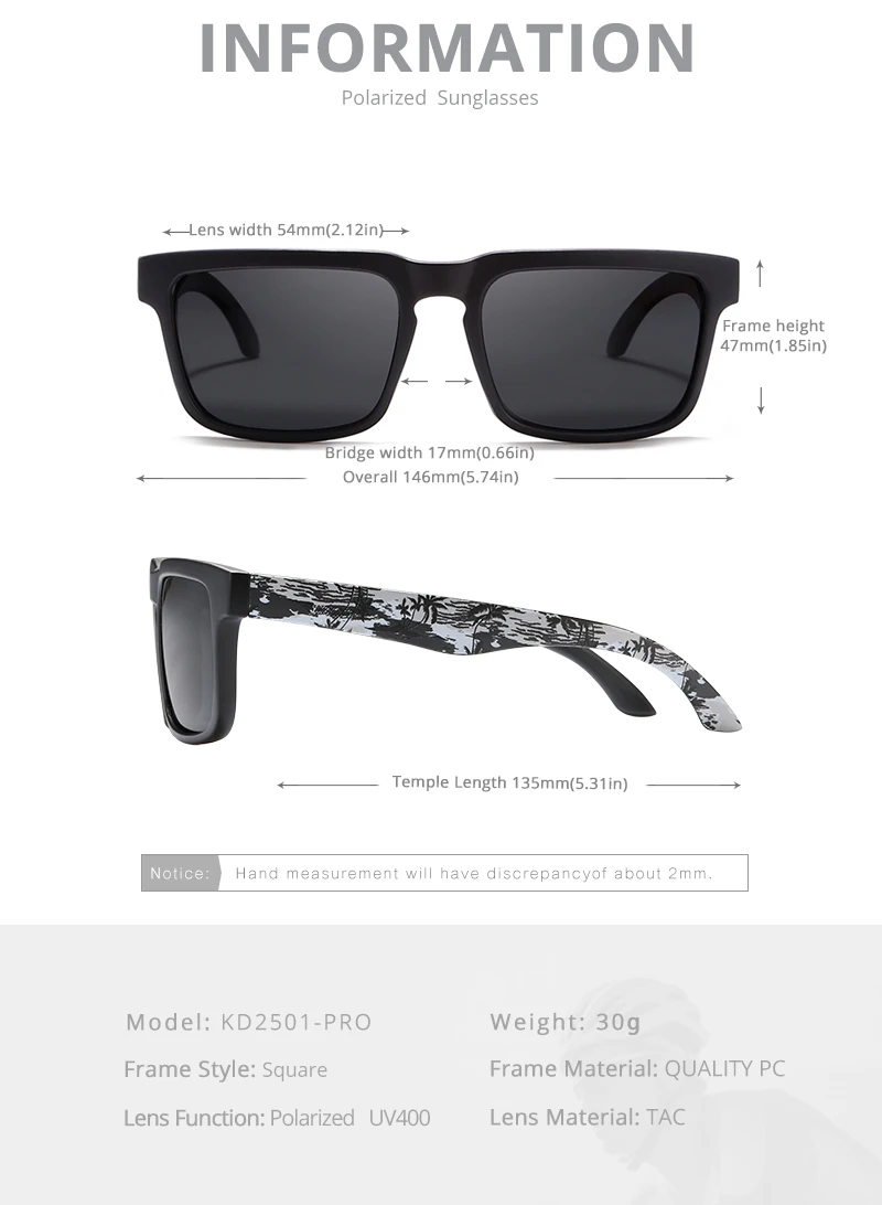 KDEAM Polarisierte Quadratische Sonnenbrille für Herren, Anglerbrille mit 5-Tank-Metallscharnieren – Detail 4