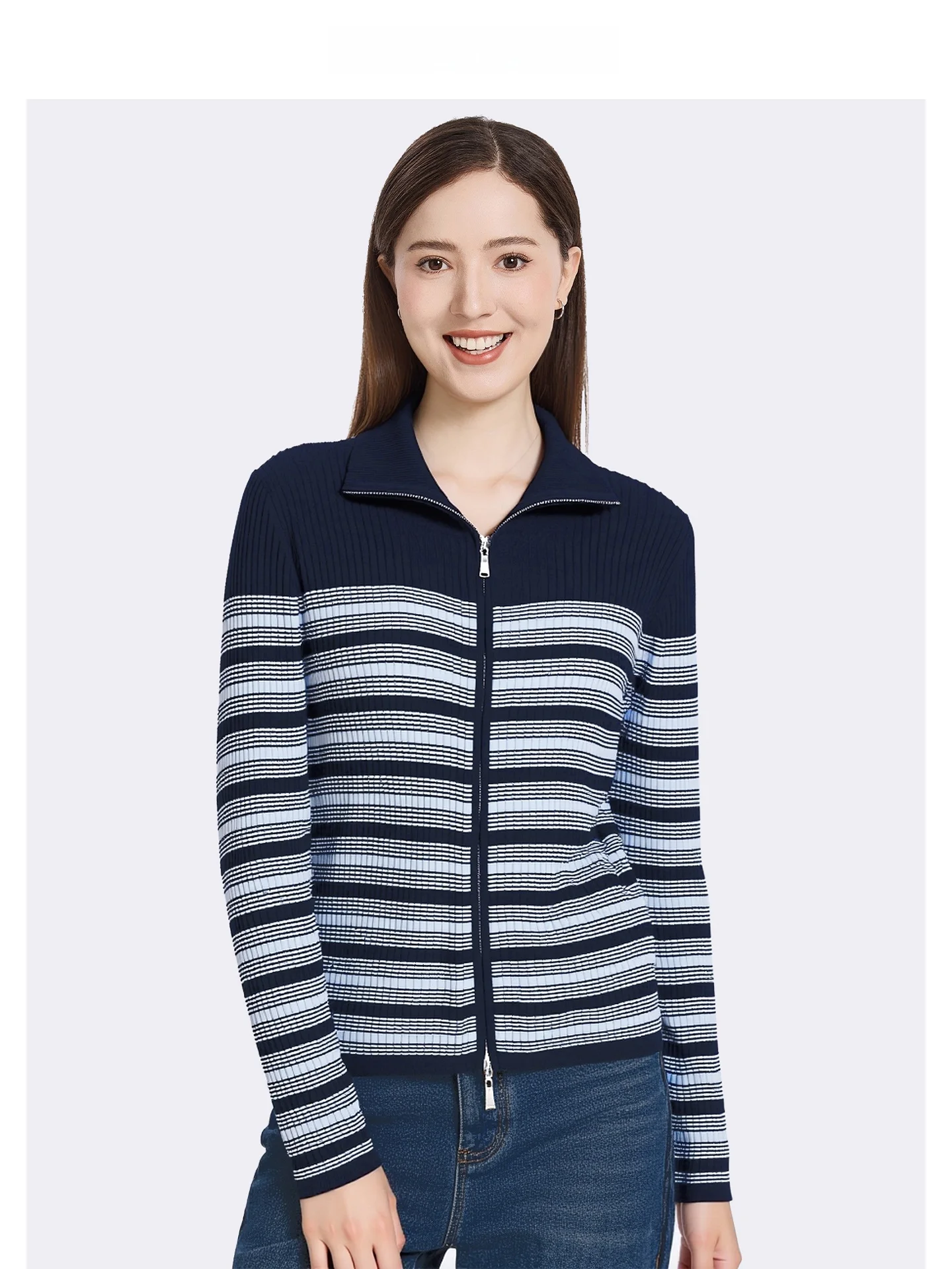 

Faionable ort Knitted Open Cardigan Striped Base irt Age-Defng Trendy Sle Casual Wind for Autumn Winter Women's Top