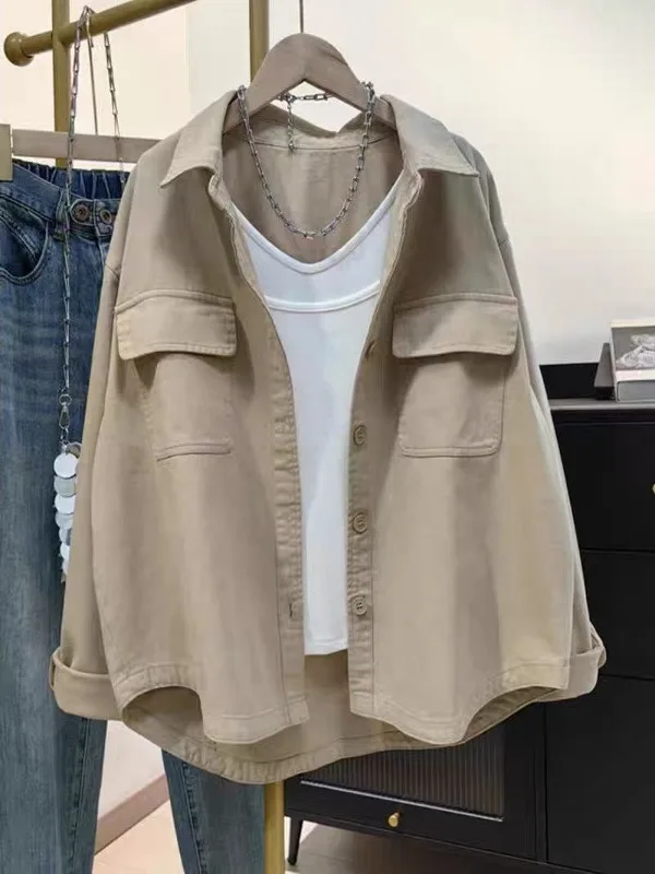 루즈핏 코튼 여성용 긴 소매 한국 스타일 얇은 아우터 가을 시즌 패셔너블 캐주얼 여성 의류