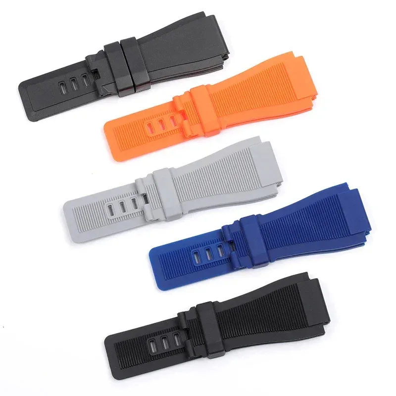 New Nature Black Blue Rubber Watchband Pin Buckle Accessories Bell Ross Strap BR01 BR03 22mm 24mm Outdoor Waterproof Wristband